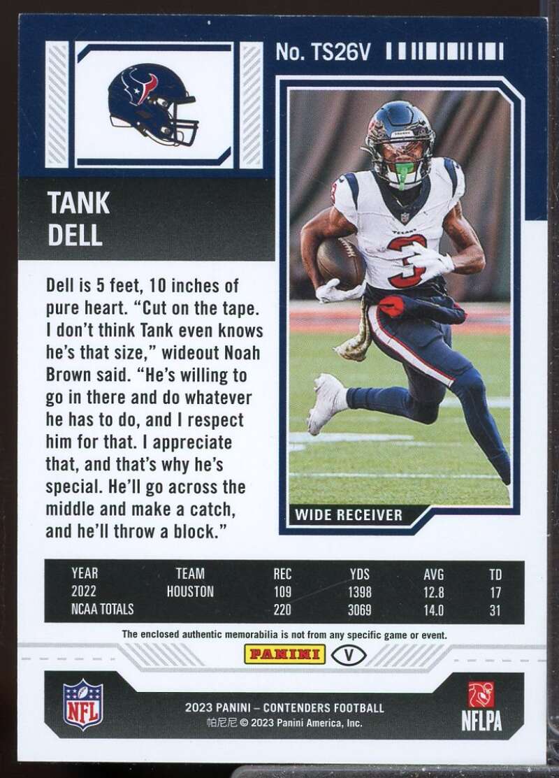Tank Dell 2023 Panini Contenders Rookie Ticket Jersey Swatches Variation #26  Image 2