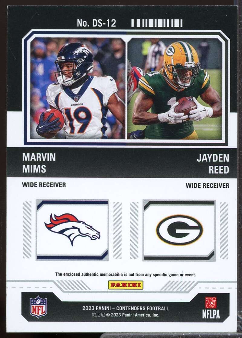Jayden Reed Marvin Mims 2023 Panini Contenders Rookie Ticket Dual Swatches #12  Image 2
