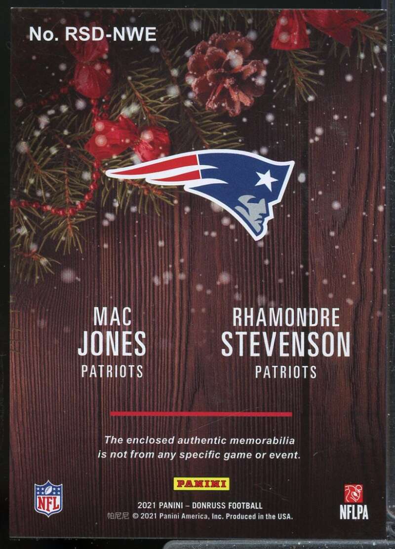 Rhamondre Stevenson Mac Jones Card 2021 Donruss Rookie Holiday Sweater Dual #5  Image 2