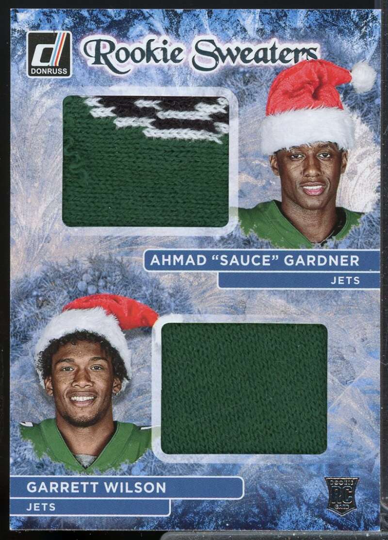 Ahmad Sauce Gardner Garrett Wilson 2022 Donruss Rookie Holiday Sweater Dual #4  Image 1