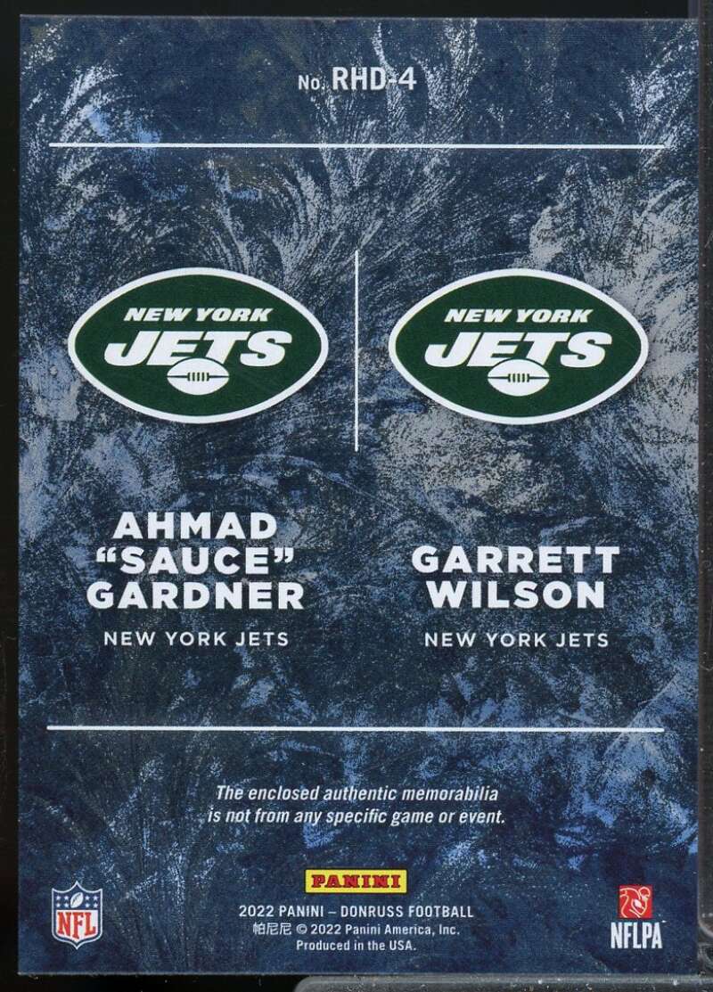 Ahmad Sauce Gardner Garrett Wilson 2022 Donruss Rookie Holiday Sweater Dual #4  Image 2