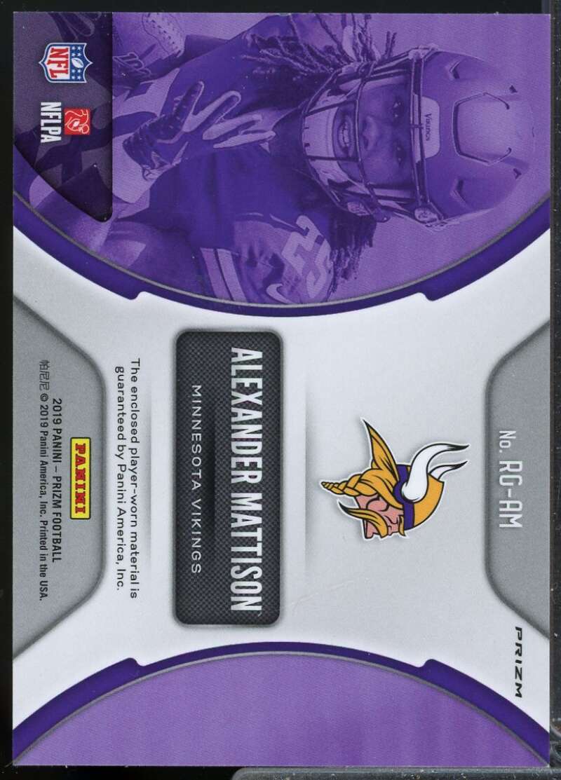 Alexander Mattison Card 2019 Panini Prizm Rookie Gear Jersey Pink #14  Image 2