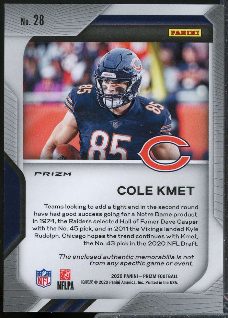 Cole Kmet Card 2020 Panini Prizm Premier Rookie Jerseys #28  Image 2