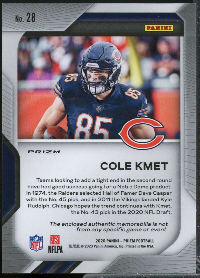 Cole Kmet Card 2020 Panini Prizm Premier Rookie Jerseys Pink #28  Image 2