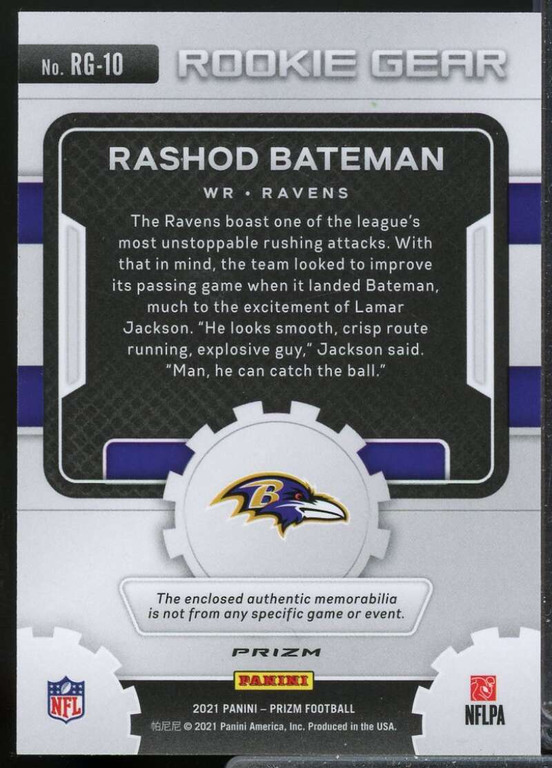 Rashod Bateman Card 2021 Panini Prizm Rookie Gear Jersey #10  Image 2