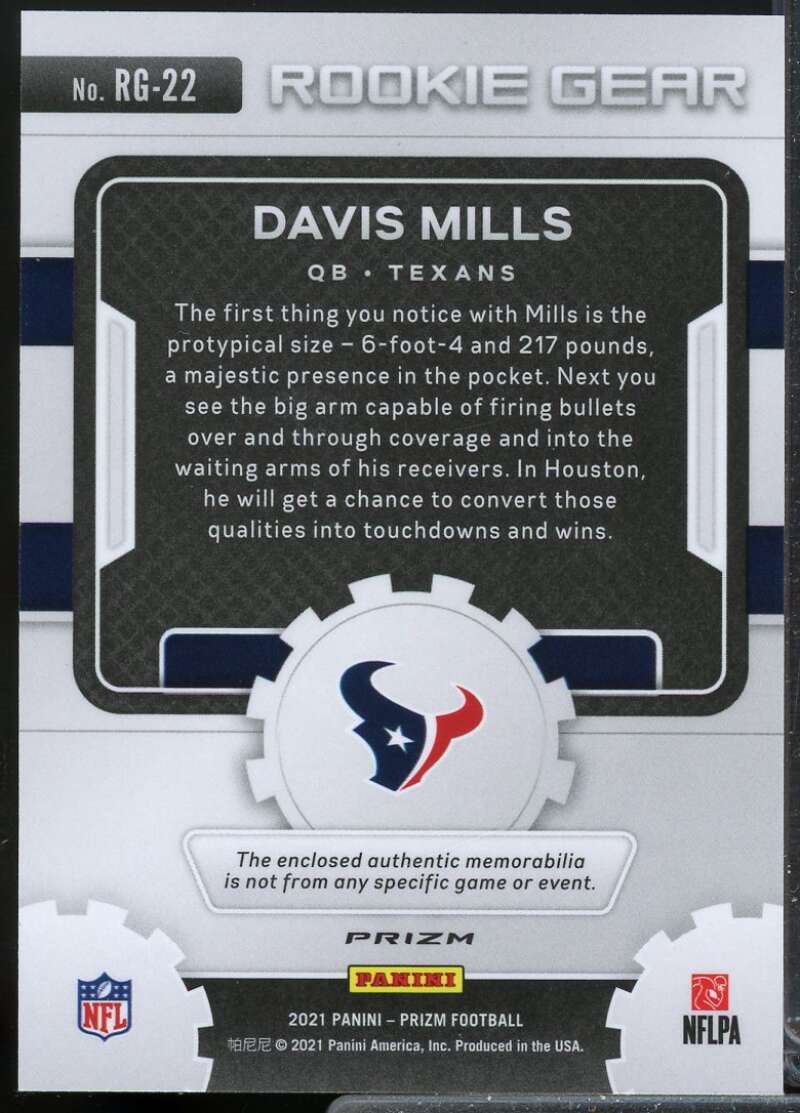 Davis Mills Card 2021 Panini Prizm Rookie Gear Jersey #22  Image 2