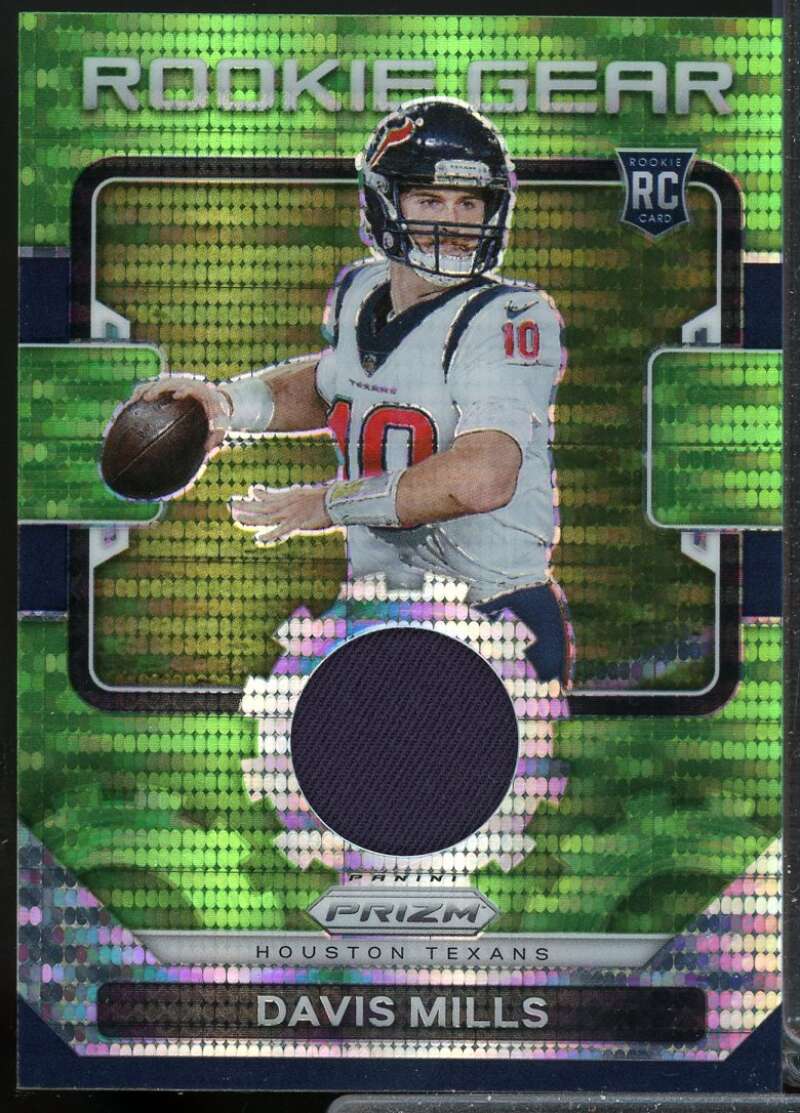 Davis Mills Card 2021 Panini Prizm Rookie Gear Jersey Neon Green Pulsar #22  Image 1
