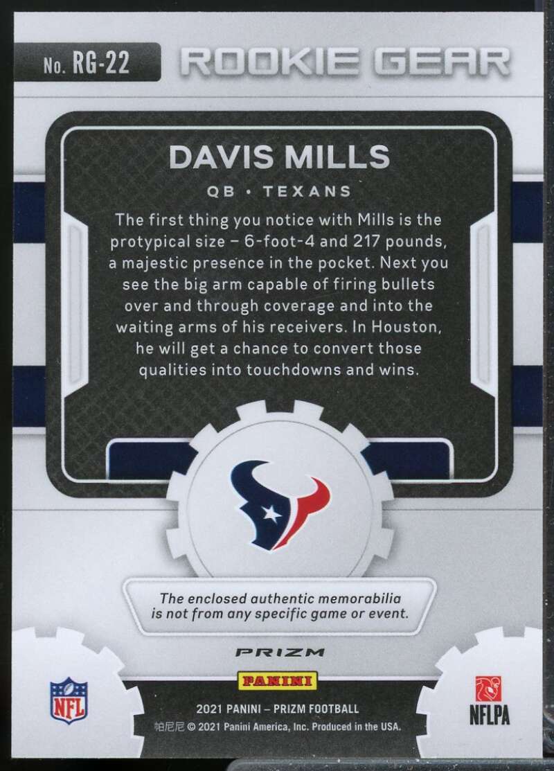 Davis Mills Card 2021 Panini Prizm Rookie Gear Jersey Neon Green Pulsar #22  Image 2