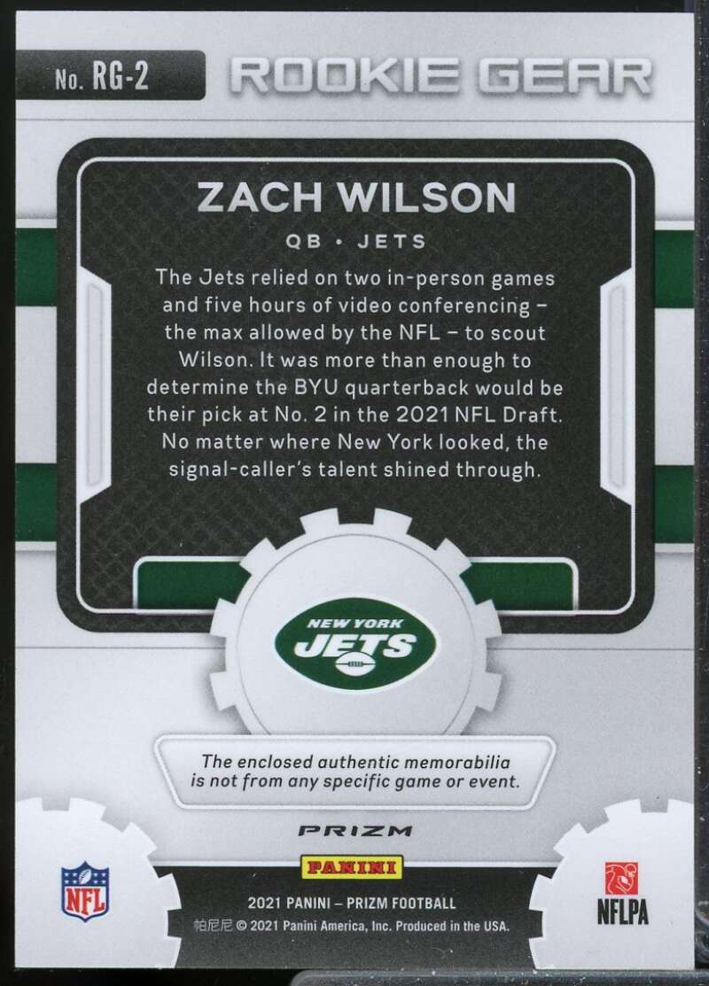 Zach Wilson Card 2021 Panini Prizm Rookie Gear Jersey Pink #2  Image 2