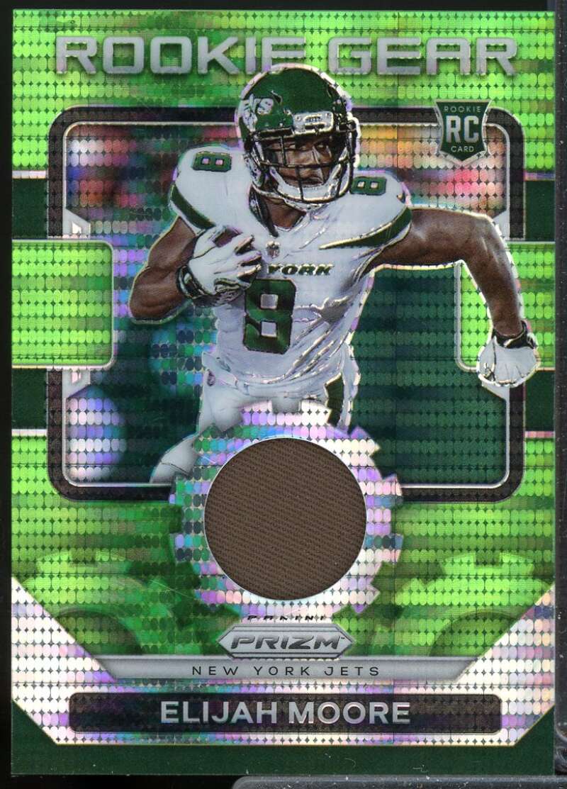 Elijah Moore Card 2021 Panini Prizm Rookie Gear Jersey Neon Green Pulsar #16  Image 1