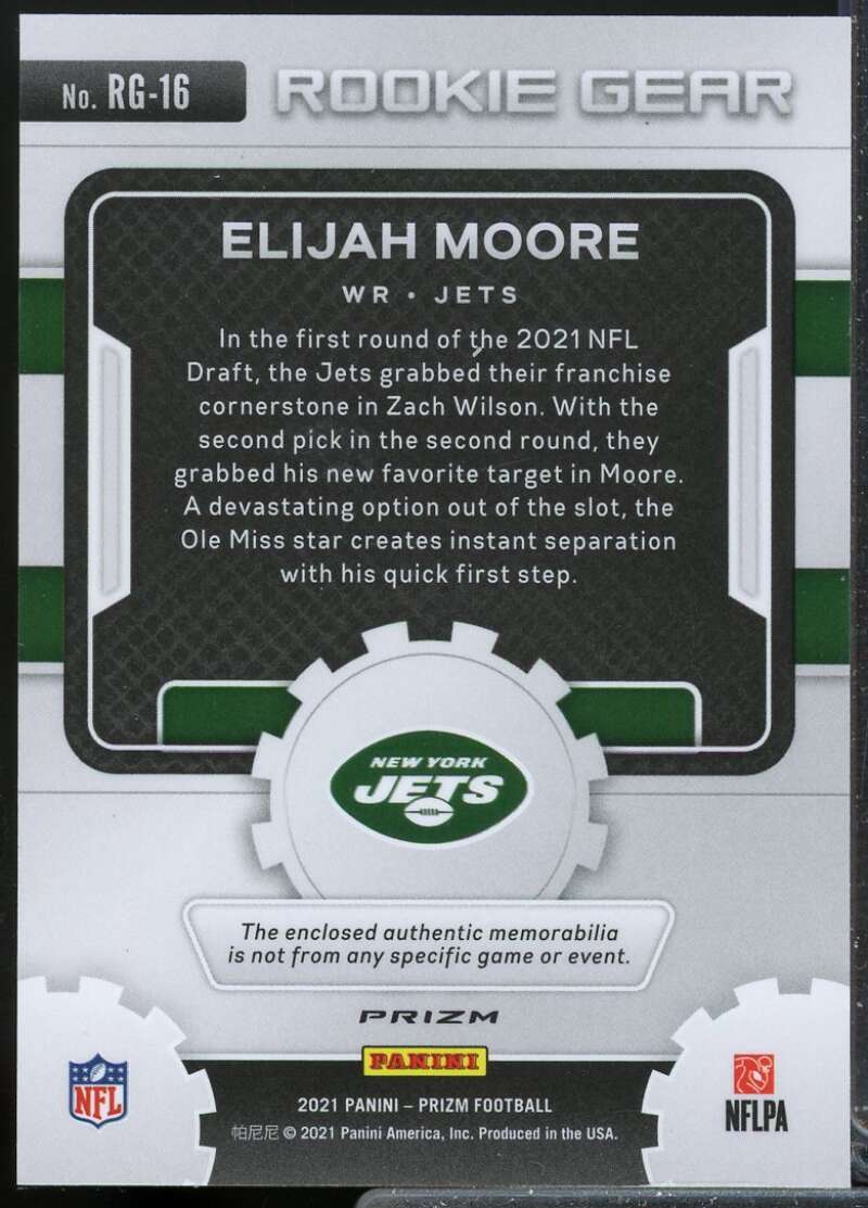 Elijah Moore Card 2021 Panini Prizm Rookie Gear Jersey Neon Green Pulsar #16  Image 2