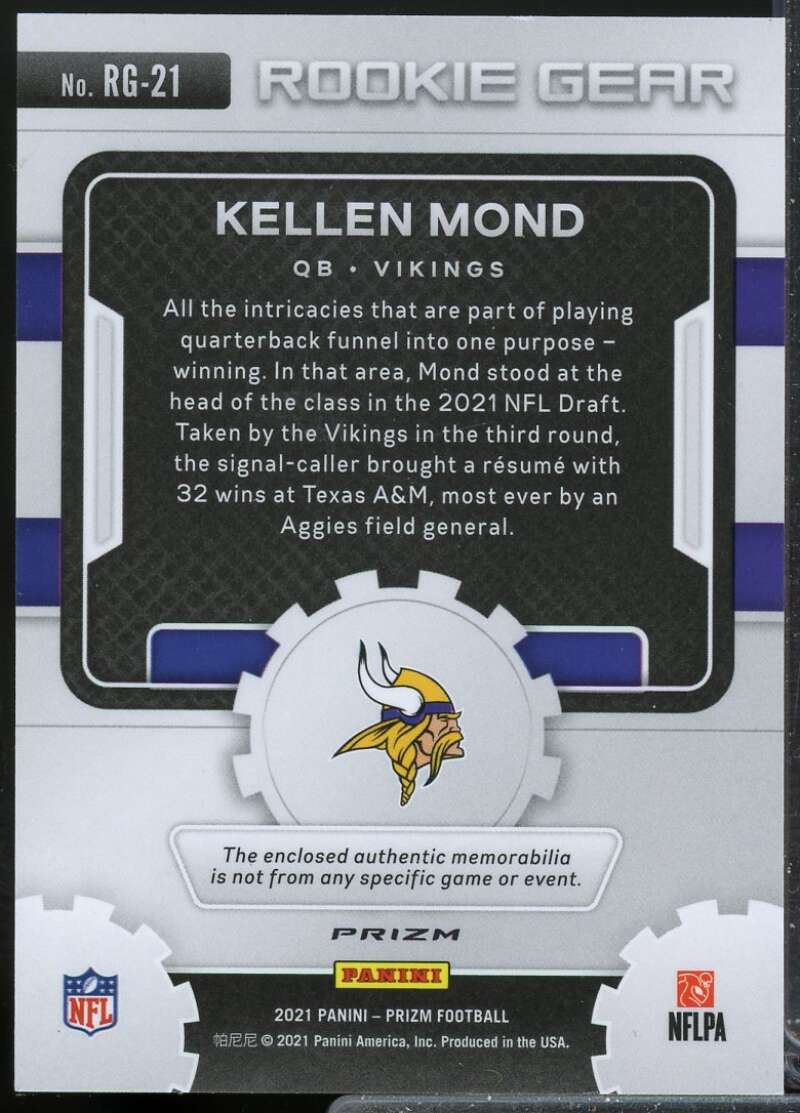 Kellen Mond Card 2021 Panini Prizm Rookie Gear Jersey Neon Green Pulsar #21  Image 2