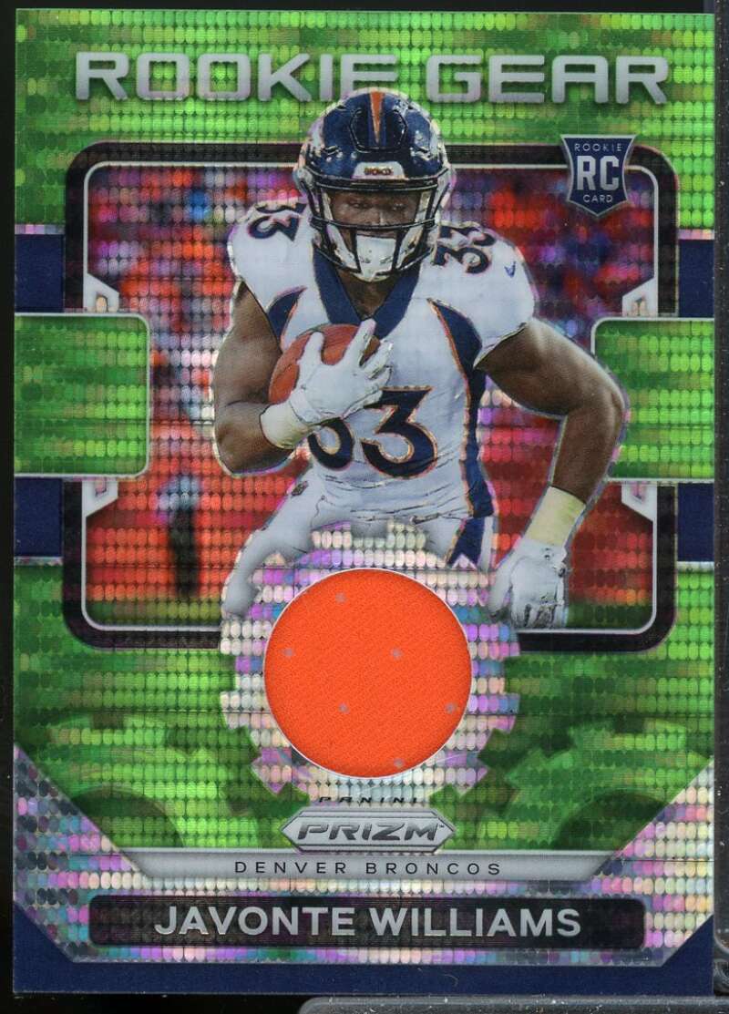 Javonte Williams 2021 Panini Prizm Rookie Gear Jersey Neon Green Pulsar #15  Image 1