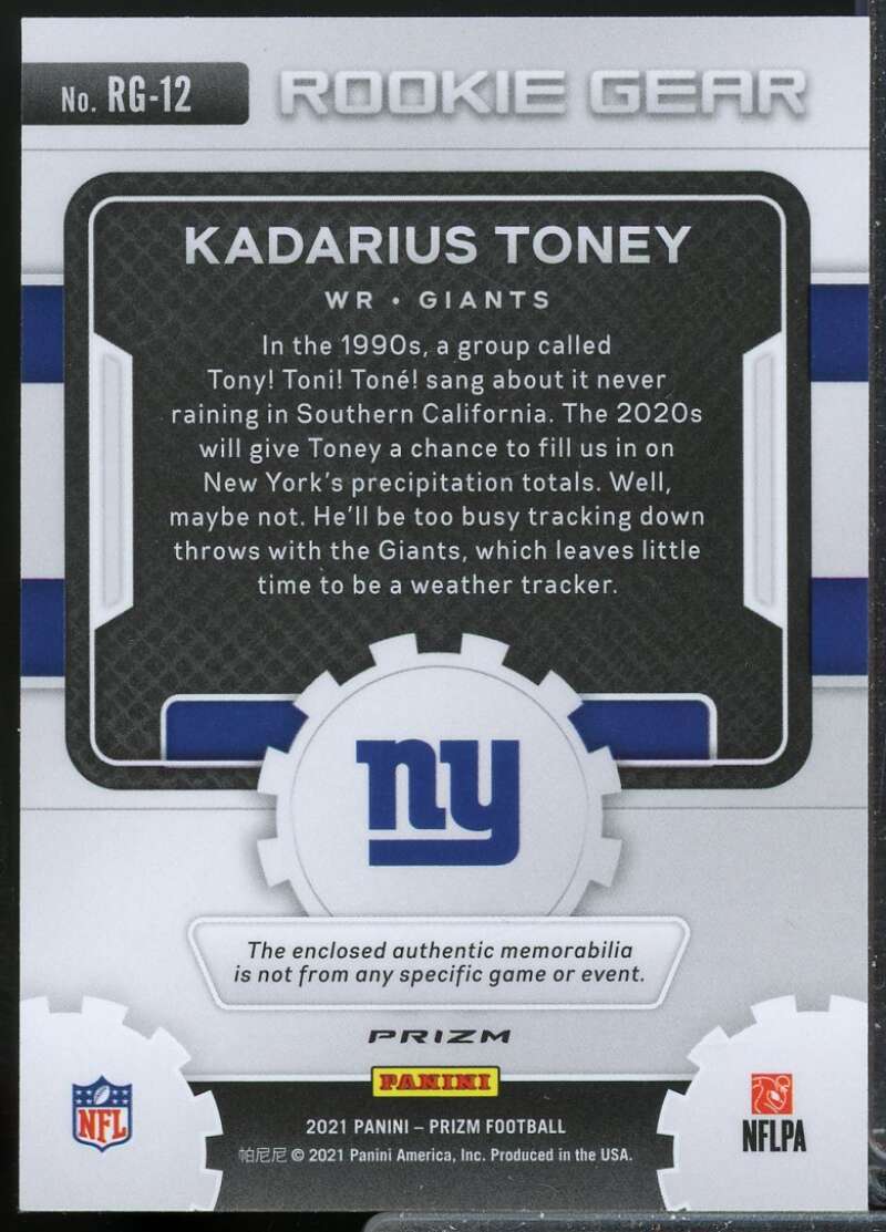 Kadarius Toney Card 2021 Panini Prizm Rookie Gear Jersey Neon Green Pulsar #12  Image 2