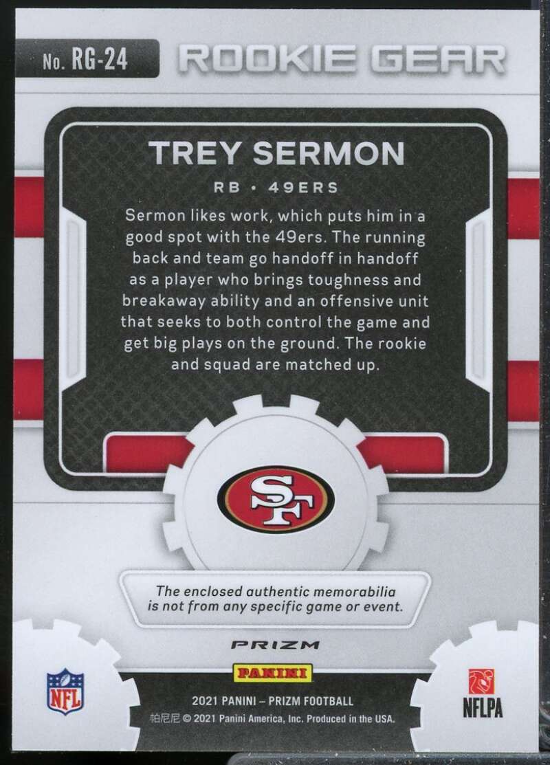 Trey Sermon Card 2021 Panini Prizm Rookie Gear Jersey #24  Image 2