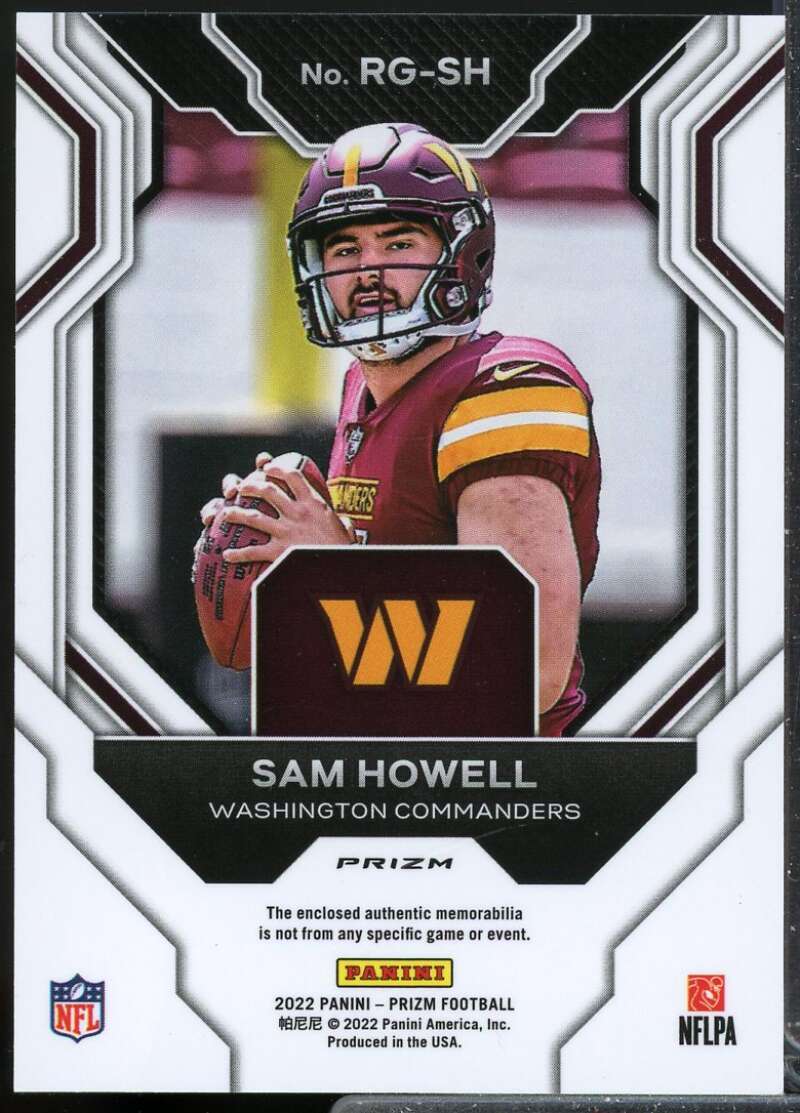 Sam Howell Card 2022 Panini Prizm Rookie Gear Jersey #5  Image 2