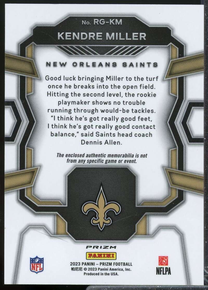 Kendre Miller 2023 Panini Prizm Rookie Gear Jersey Prizms Neon Green Pulsar #9  Image 2