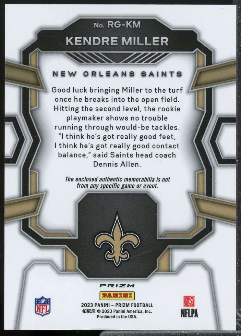 Kendre Miller 2023 Panini Prizm Rookie Gear Jersey Prizms Neon Green Pulsar #9  Image 2