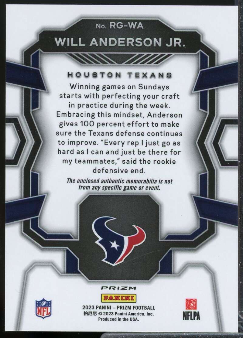 Will Anderson Jr. 2023 Panini Prizm Rookie Gear Jersey Neon Green Pulsar #16  Image 2