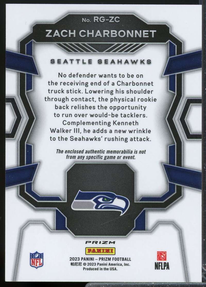 Zach Charbonnet Card 2023 Panini Prizm Rookie Gear Jersey #8  Image 2