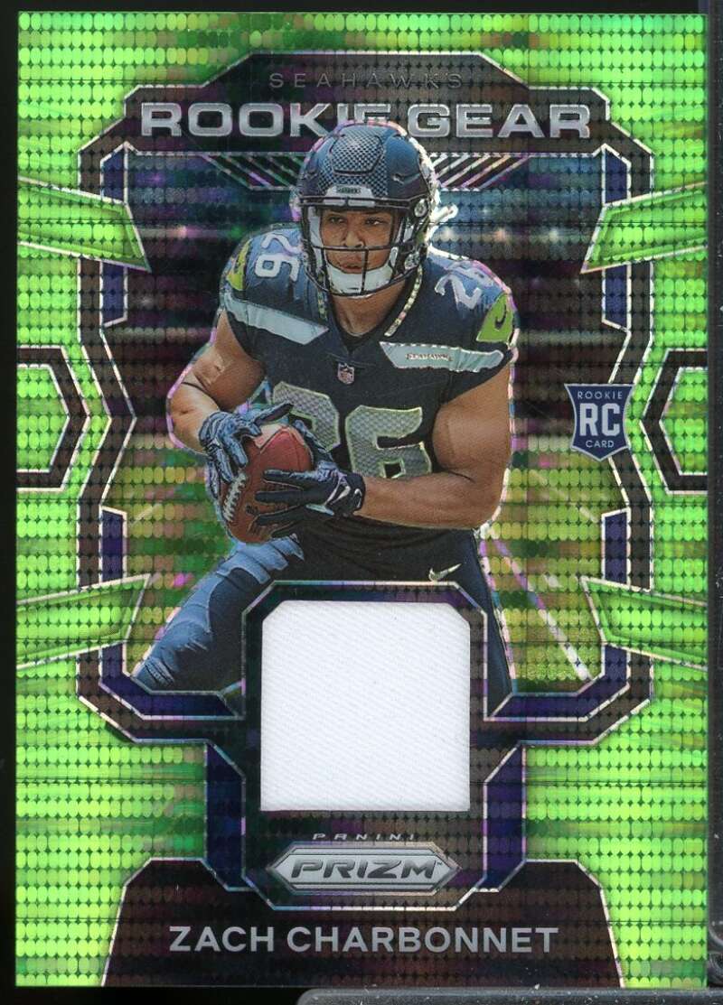 Zach Charbonnet 2023 Panini Prizm Rookie Gear Jersey Prizms Neon Green Pulsar #8  Image 1