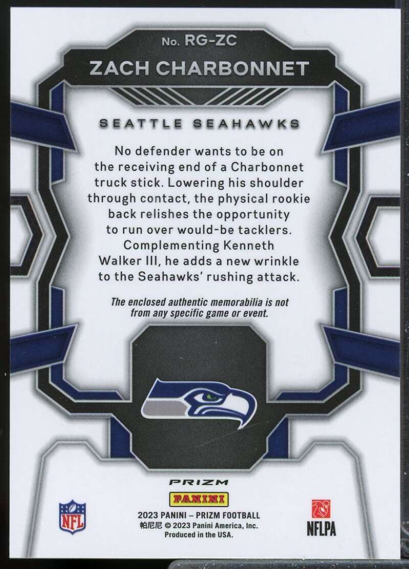 Zach Charbonnet 2023 Panini Prizm Rookie Gear Jersey Prizms Neon Green Pulsar #8  Image 2