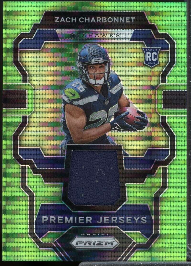 Zach Charbonnet 2023 Panini Prizm Premier Rookie Jerseys Neon Green Pulsar #8  Image 1