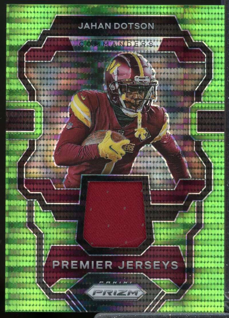 Jahan Dotson Card 2023 Panini Prizm Premier Jerseys Neon Green Pulsar #23  Image 1