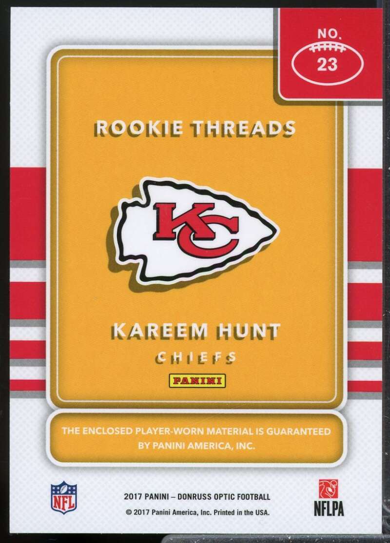 Kareem Hunt Card 2017 Donruss Optic Rookie Threads Jersey #23  Image 2