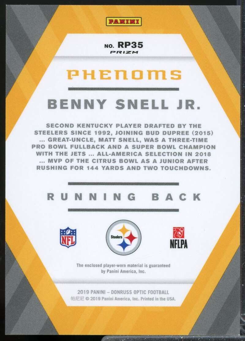 Benny Snell Jr. Card 2019 Donruss Optic Rookie Phenoms Jerseys #RP35  Image 2