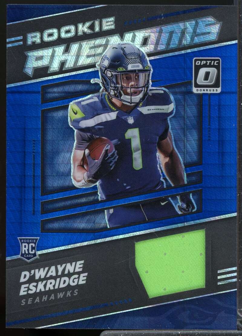 D'Wayne Eskridge Card 2021 Donruss Optic Rookie Phenoms Jerseys Blue Hyper #19  Image 1