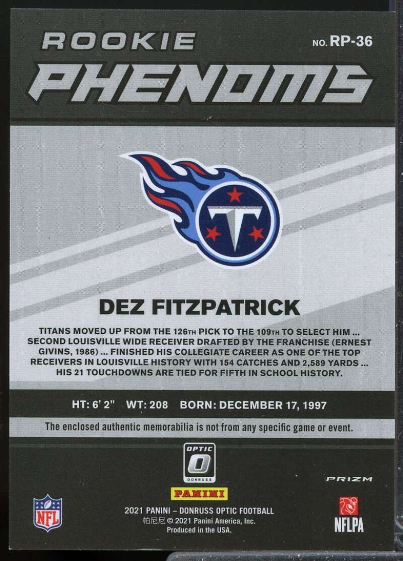 Dez Fitzpatrick Card 2021 Donruss Optic Rookie Phenoms Jerseys Blue Hyper #36  Image 2