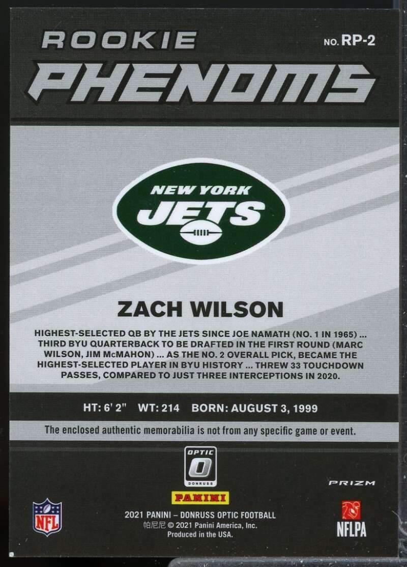 Zach Wilson Card 2021 Donruss Optic Rookie Phenoms Jerseys #2  Image 2