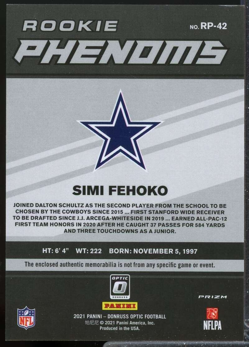 Simi Fehoko Card 2021 Donruss Optic Rookie Phenoms Jerseys #42  Image 2