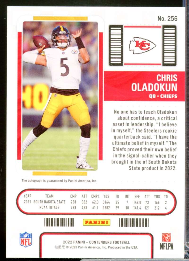 Chris Oladokun Card 2022 Panini Contenders Rookie Autograph Playoff Ticket #256  Image 2