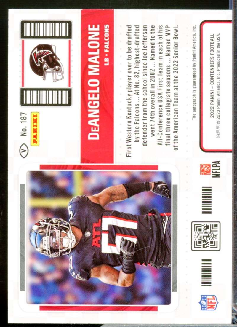 DeAngelo Malone Card 2022 Panini Contenders Rookie Autograph Variation #187B  Image 2