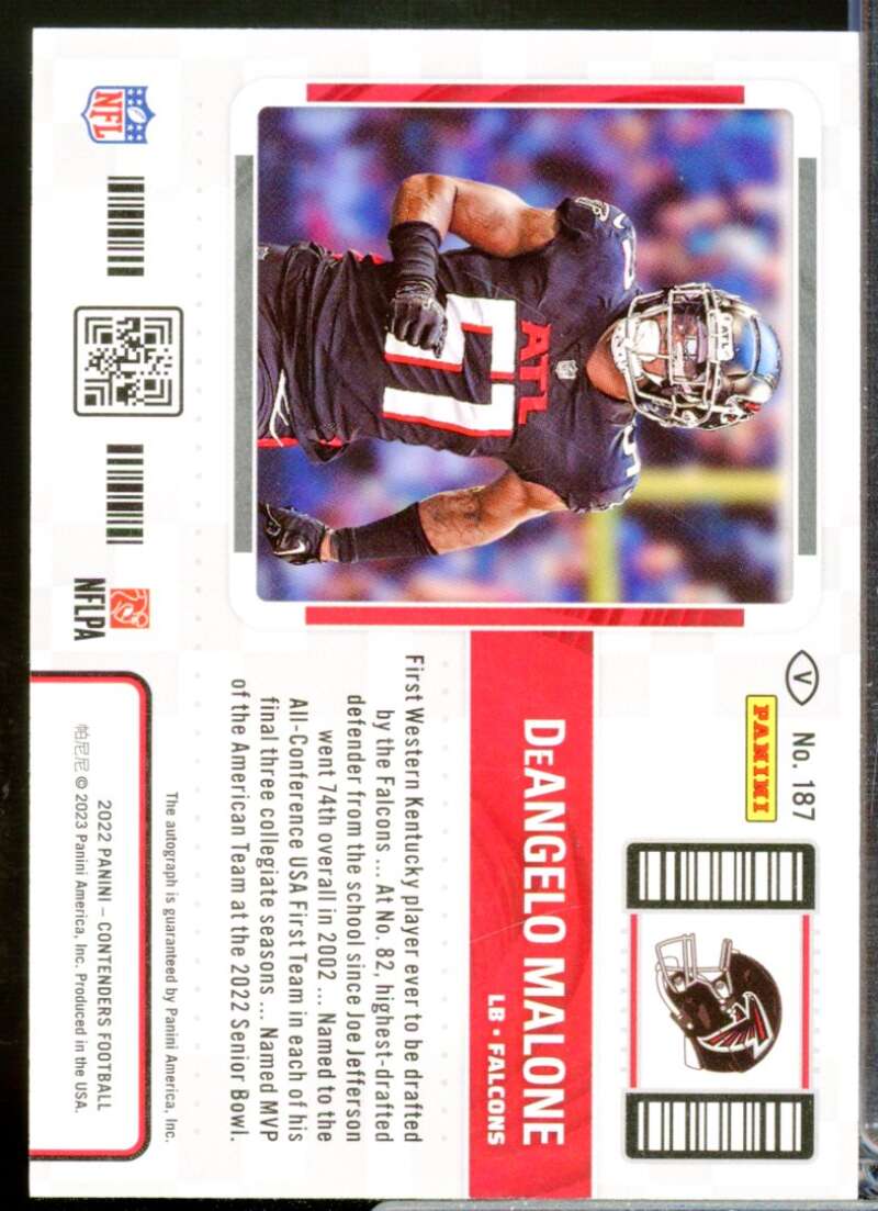 DeAngelo Malone Card 2022 Panini Contenders Rookie Autograph Variation #187B  Image 2