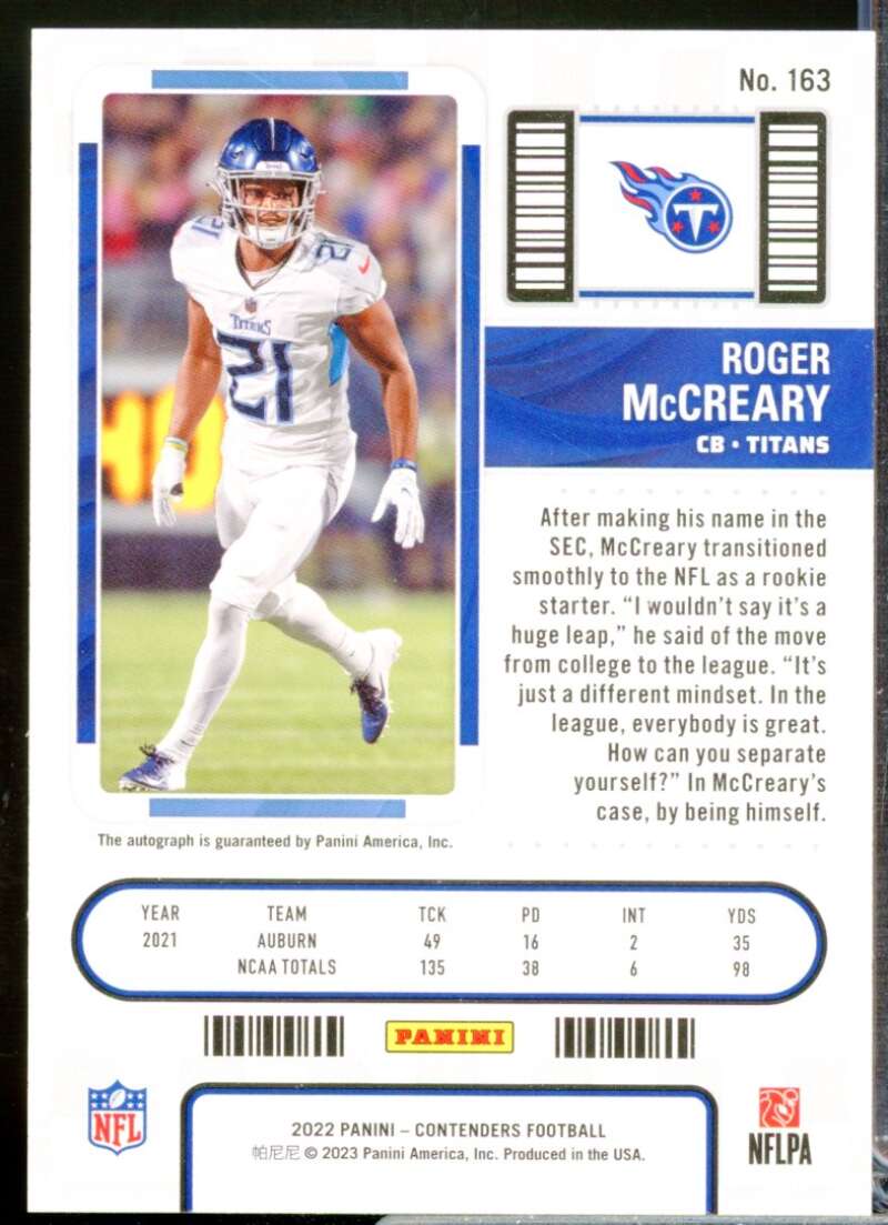 Roger McCreary Card 2022 Panini Contenders Rookie Autograph #163A  Image 2