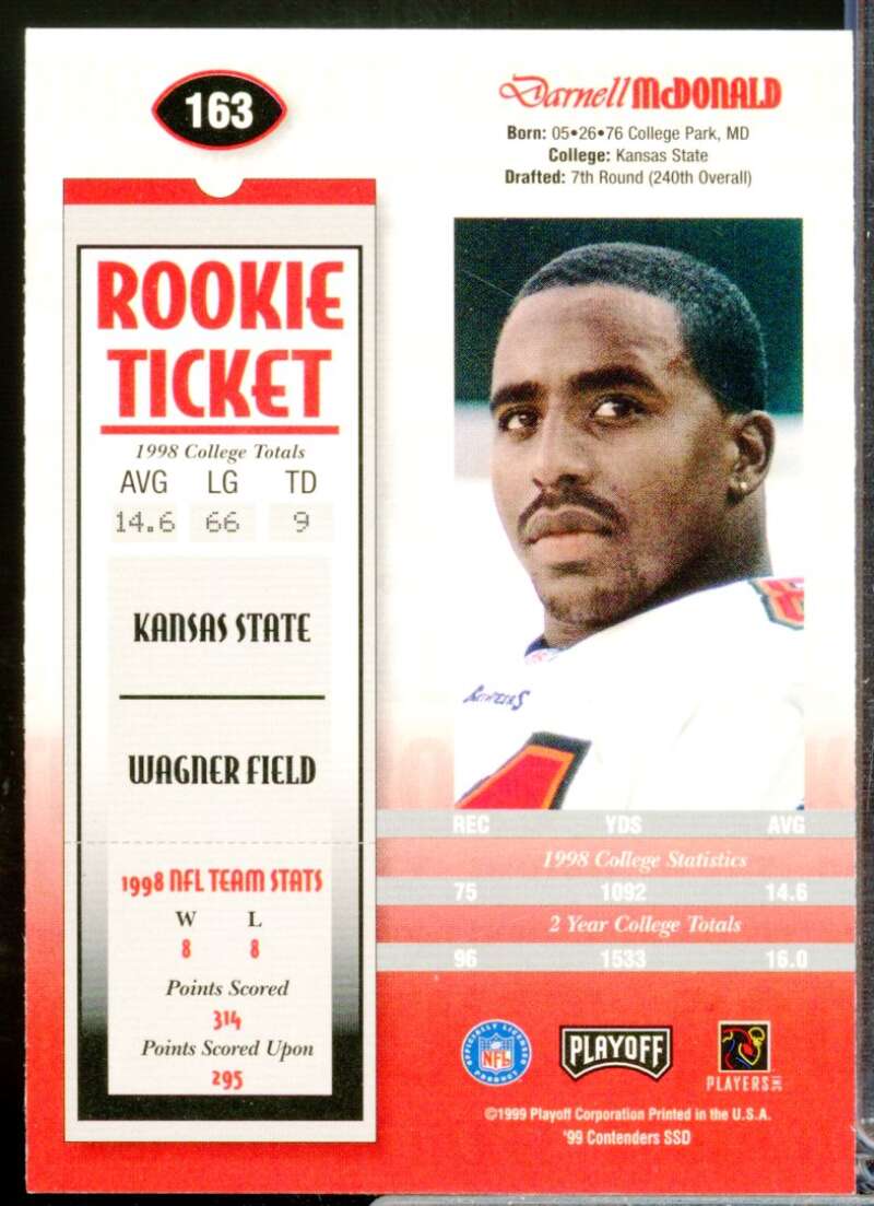 Darnell McDonald RC Card 1999 Playoff Contenders SSD Rookie Autograph #163  Image 2