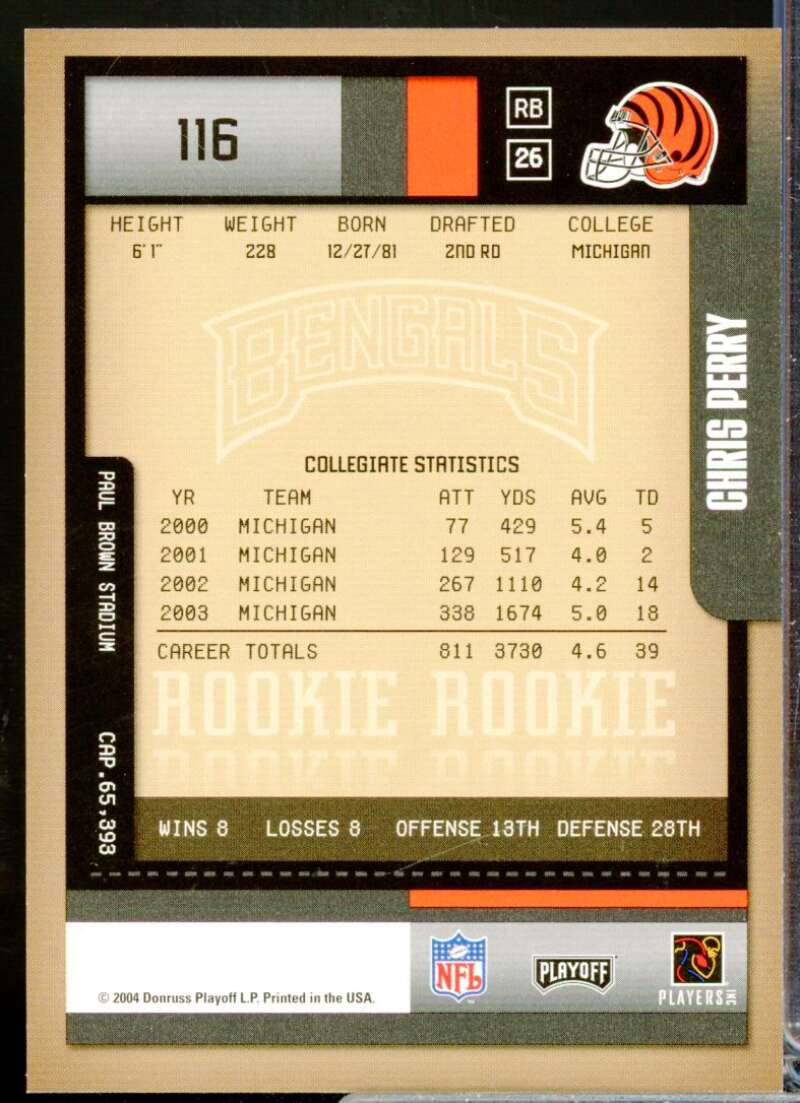 Chris Perry RC Card 2004 Playoff Contenders Rookie Autograph #116  Image 2