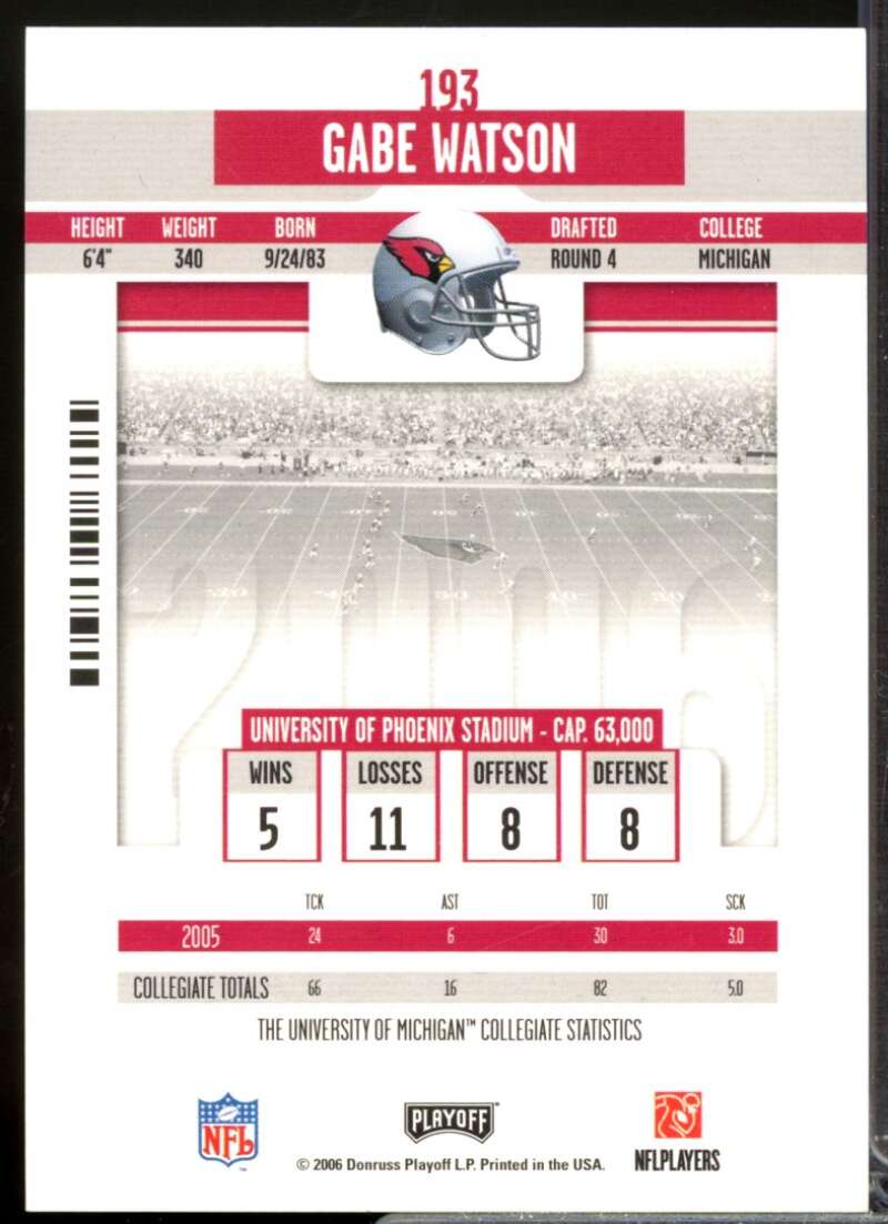 Gabe Watson RC Card 2006 Playoff Contenders Rookie Autograph #193  Image 2