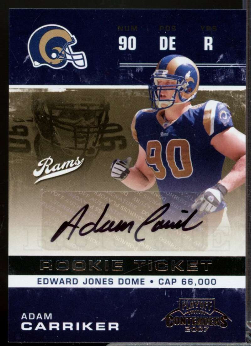 Adam Carriker RC Card 2007 Playoff Contenders Rookie Autograph #103  Image 1