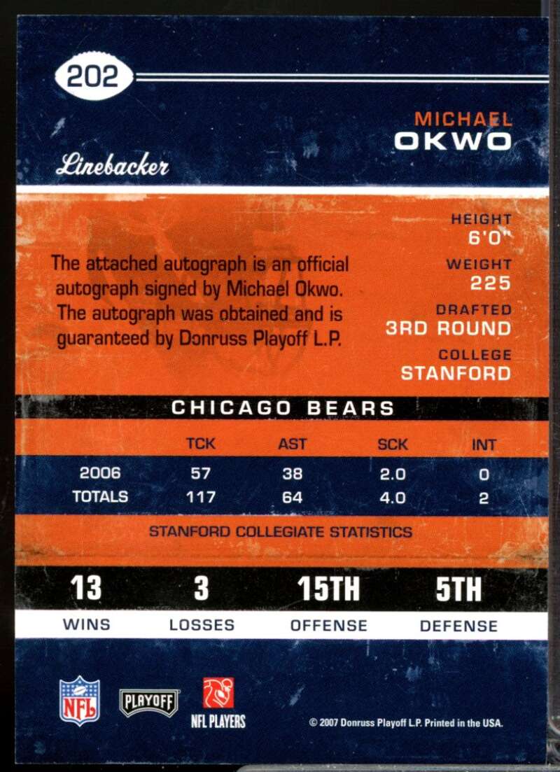 Michael Okwo RC Card 2007 Playoff Contenders Rookie Autograph #202  Image 2