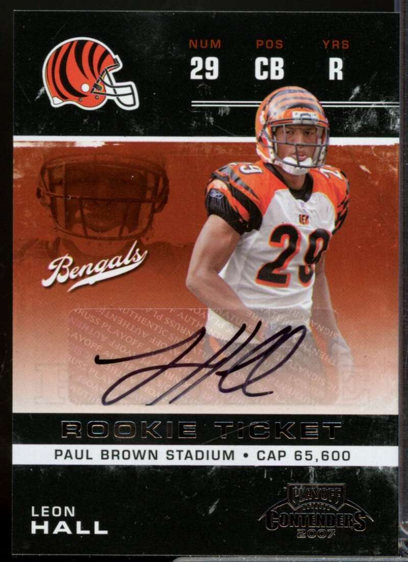 Leon Hall RC Card 2007 Playoff Contenders Rookie Autograph #189  Image 1