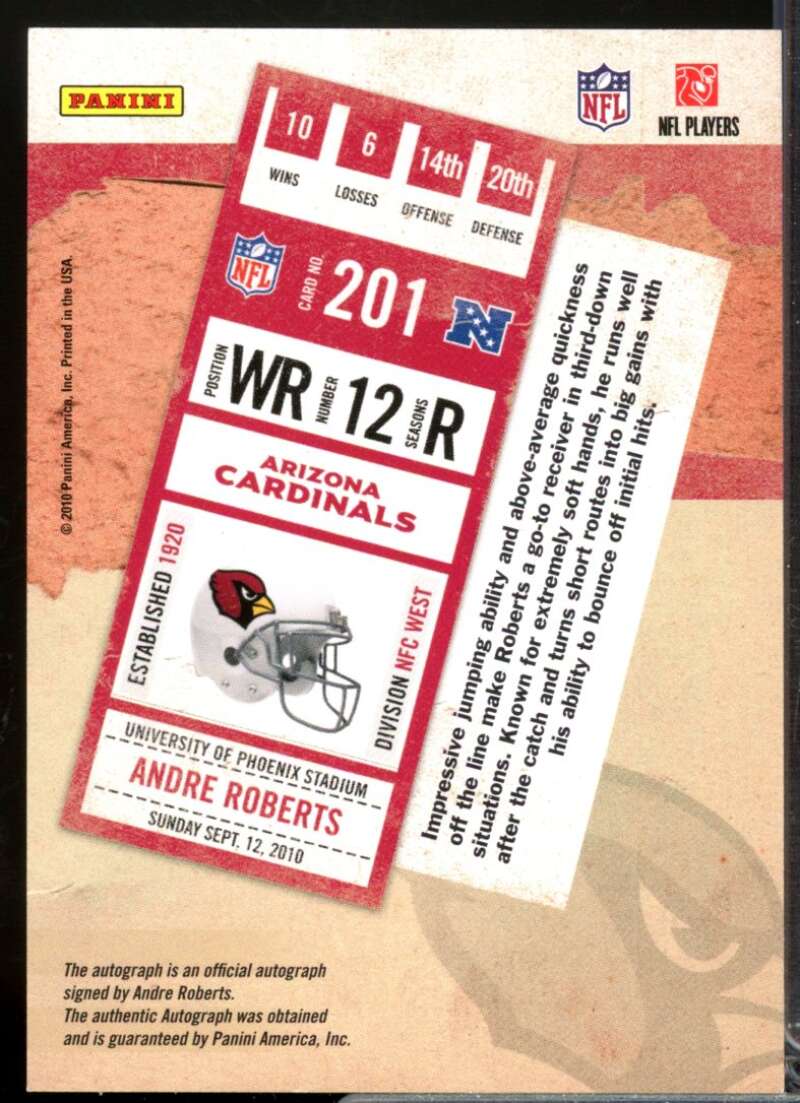 Andre Roberts RC Card 2010 Playoff Contenders Rookie Autograph Variation #201B  Image 2