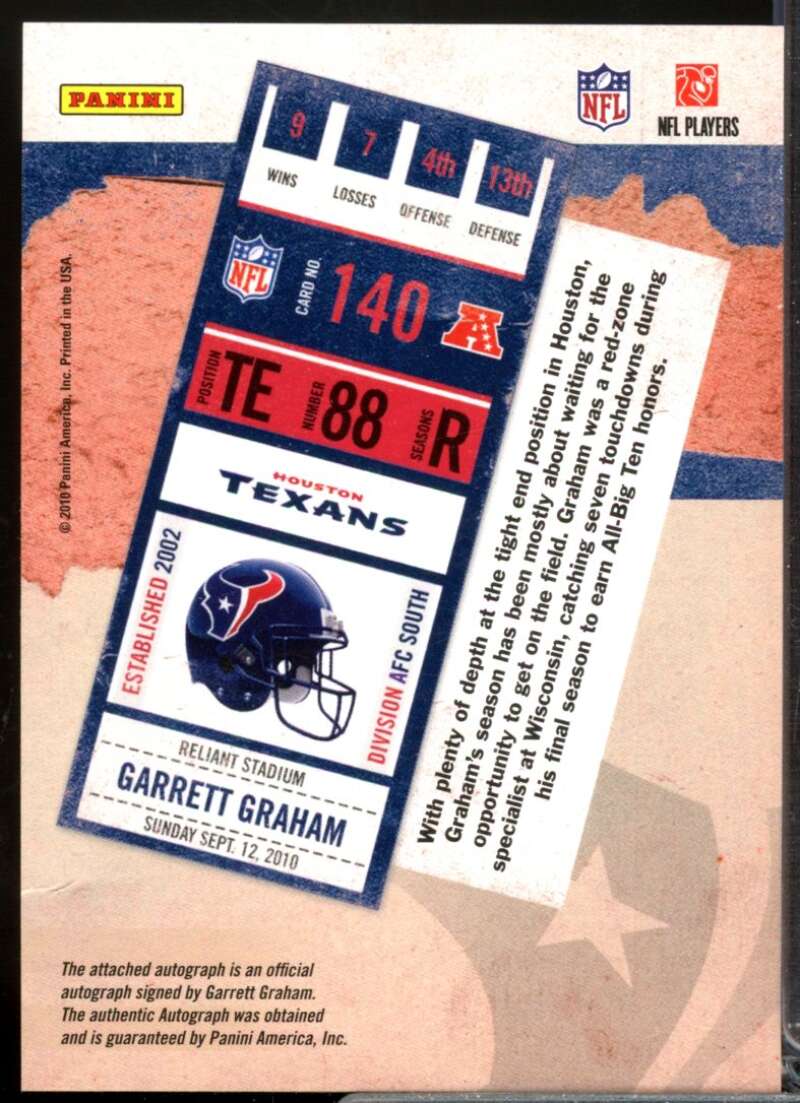 Garrett Graham RC Card 2010 Playoff Contenders Rookie Autograph #140  Image 2