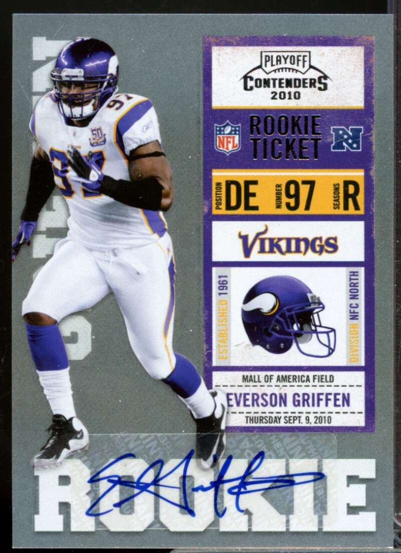 Everson Griffen RC Card 2010 Playoff Contenders Rookie Autograph #138  Image 1