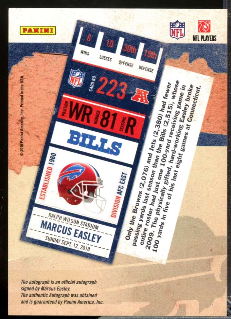 Marcus Easley RC Card 2010 Playoff Contenders Rookie Autograph #223A  Image 2