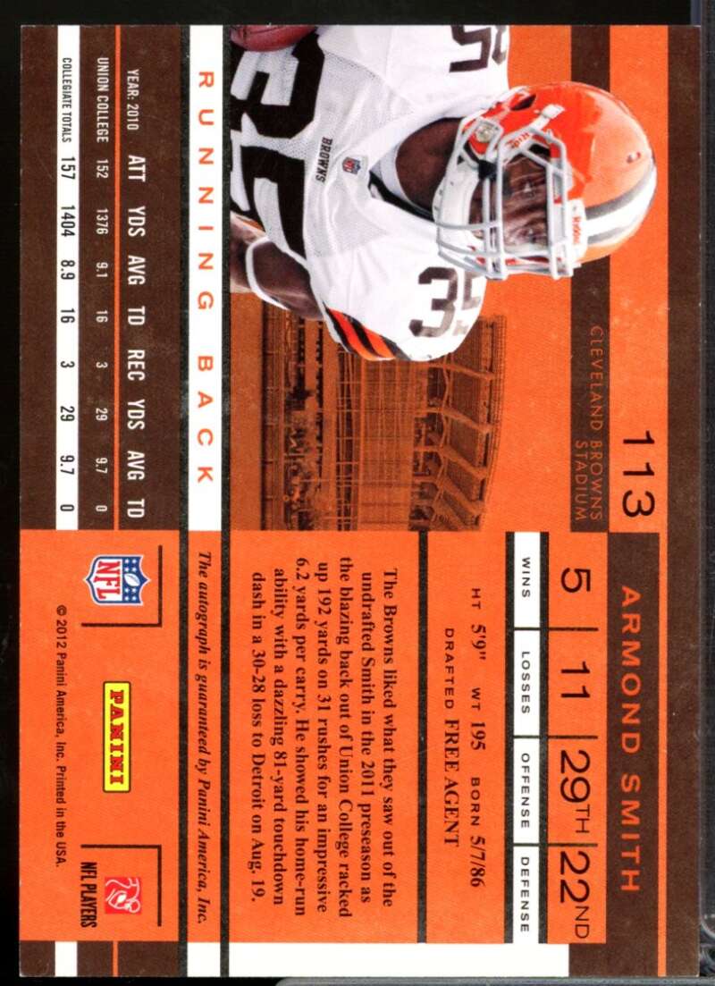 Armond Smith RC Card 2011 Playoff Contenders Rookie Autograph #113  Image 2