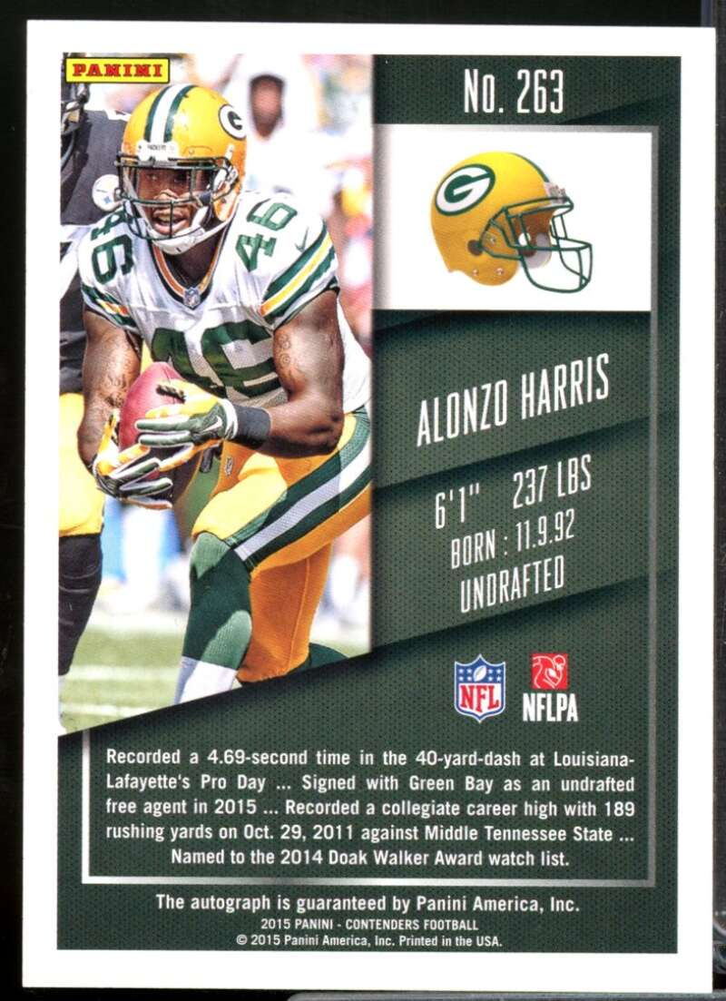 Alonzo Harris RC Card 2015 Panini Contenders Rookie Autograph #263  Image 2